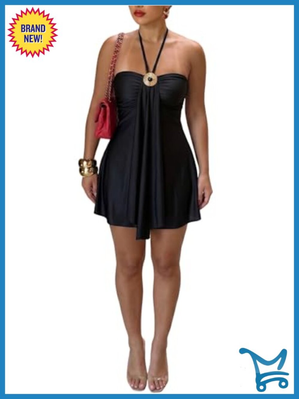 Satin Halter Mini Dress Backless Flowy A-Line Club Night Out Dress
